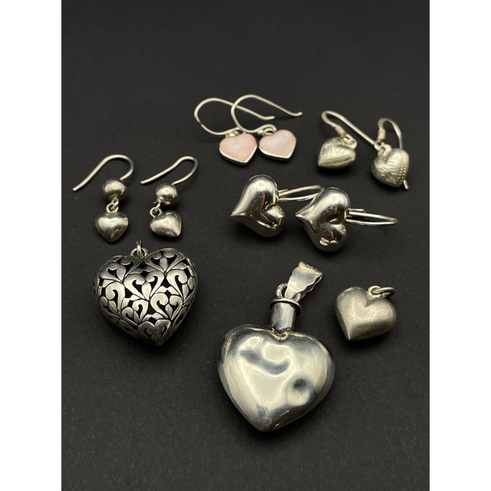 Sterling Silver Heart Jewelry Bundle Earrings Perfume Pendant